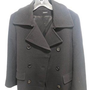 Joseph Double-Breasted Wool Pea Coat Black Mid Length Size 36